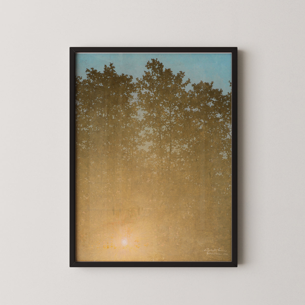 Solnedgang. Fontainebleau by Valdemar Schønheyder Møller, art print in a black frame