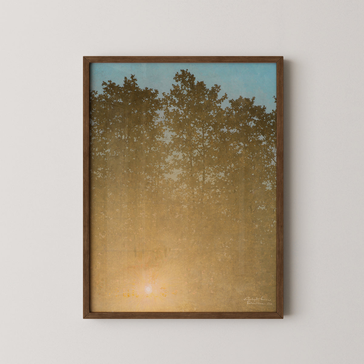 Solnedgang. Fontainebleau by Valdemar Schønheyder Møller, art print in a dark wood frame