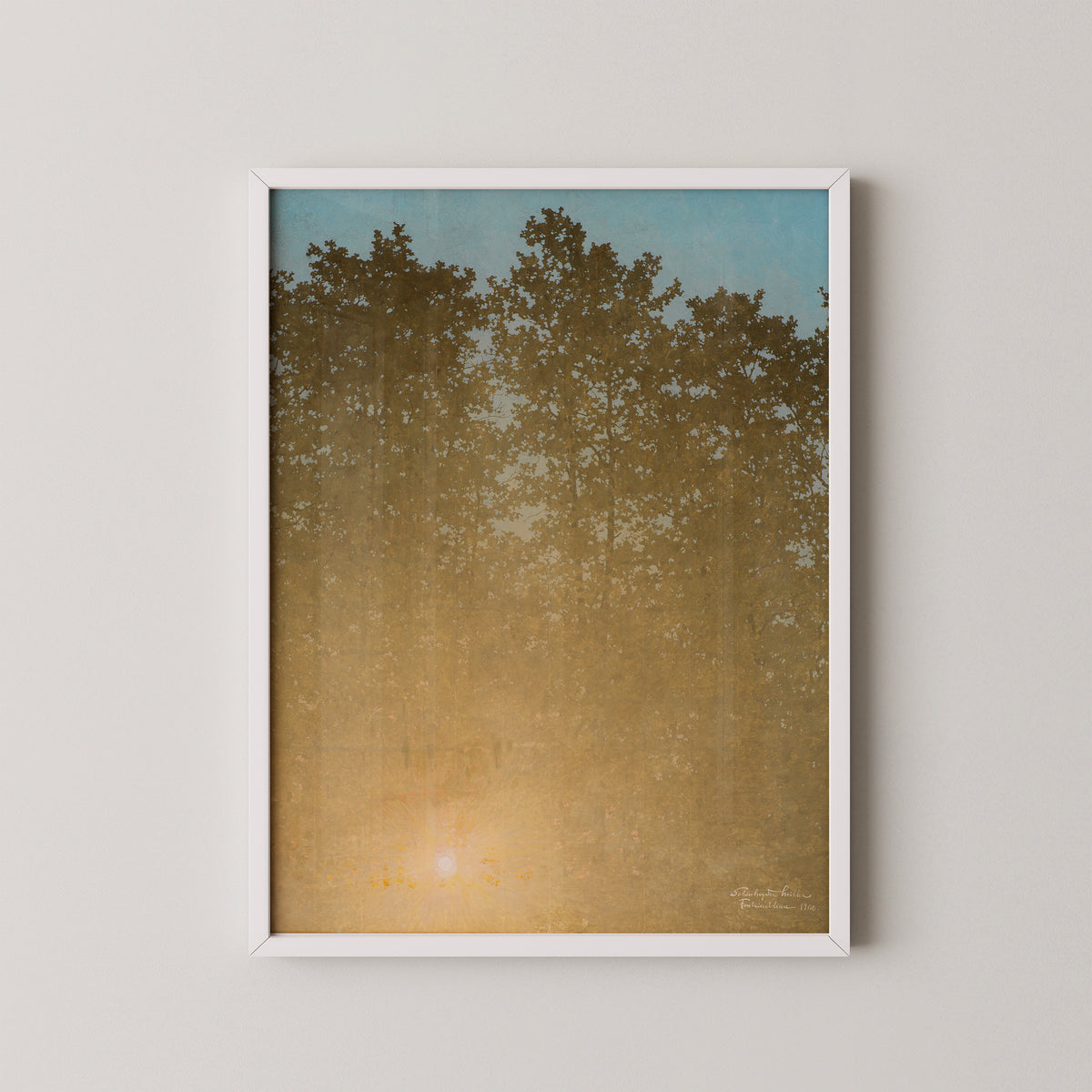 Solnedgang. Fontainebleau by Valdemar Schønheyder Møller, art print in a white frame