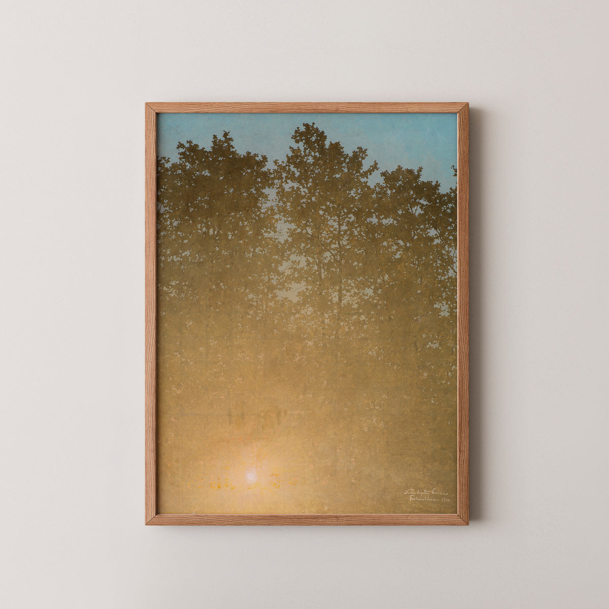 Solnedgang. Fontainebleau by Valdemar Schønheyder Møller, art print in a natural wood frame