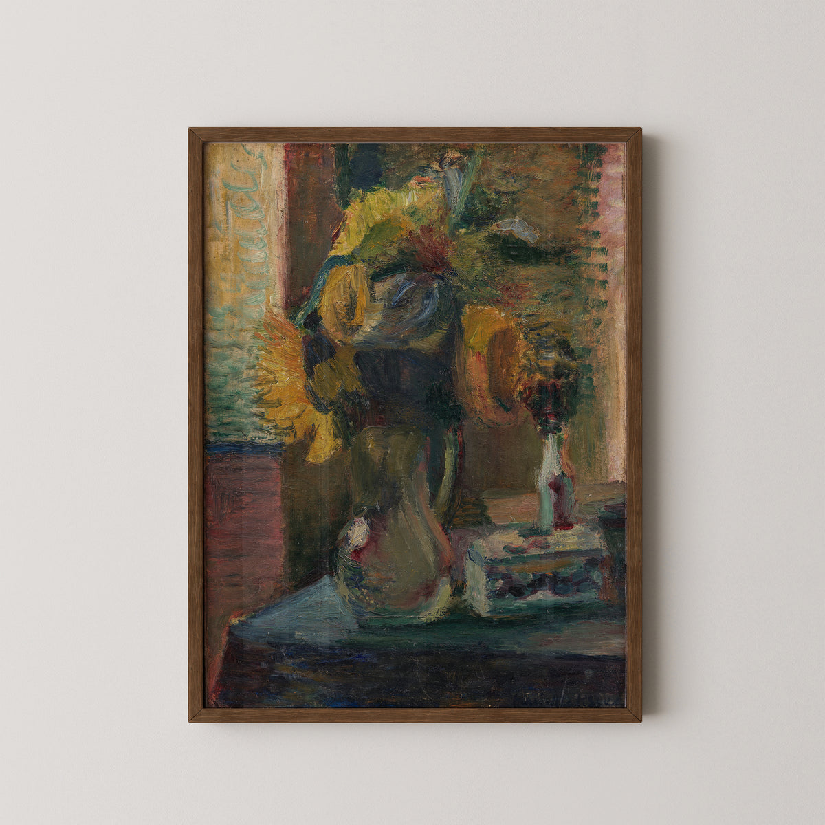 Solsikker i en vase by Henri Matisse, art print in a dark wood frame