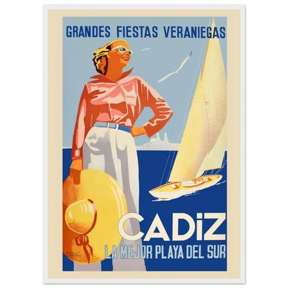 Spanish coastal wall decor print of Cádiz, a retro travel poster perfect for bohemian interiors, vacation homes, and world traveler walls.