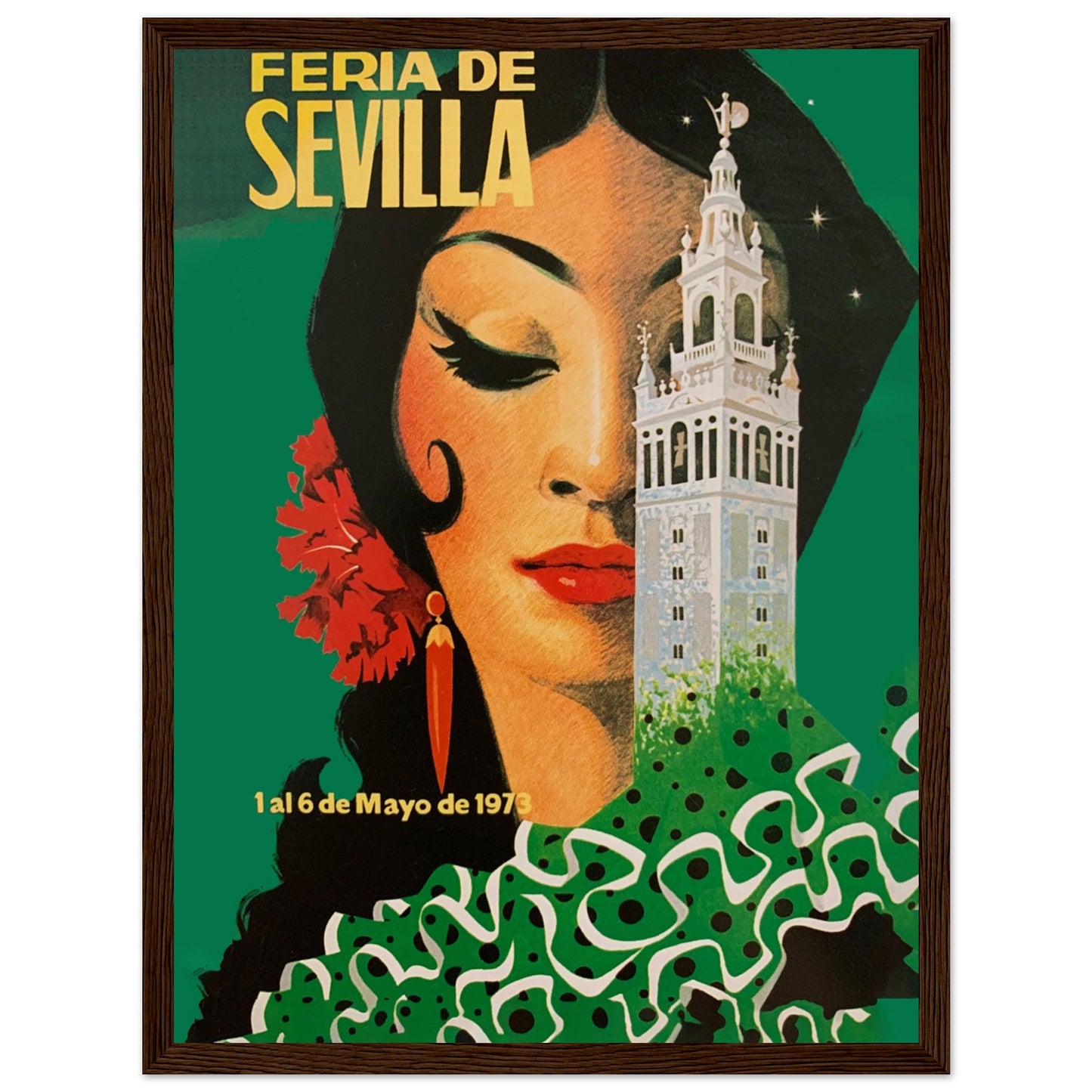 Retro Spanish festival wall art from Seville Feria with flamenco dancer illustration
