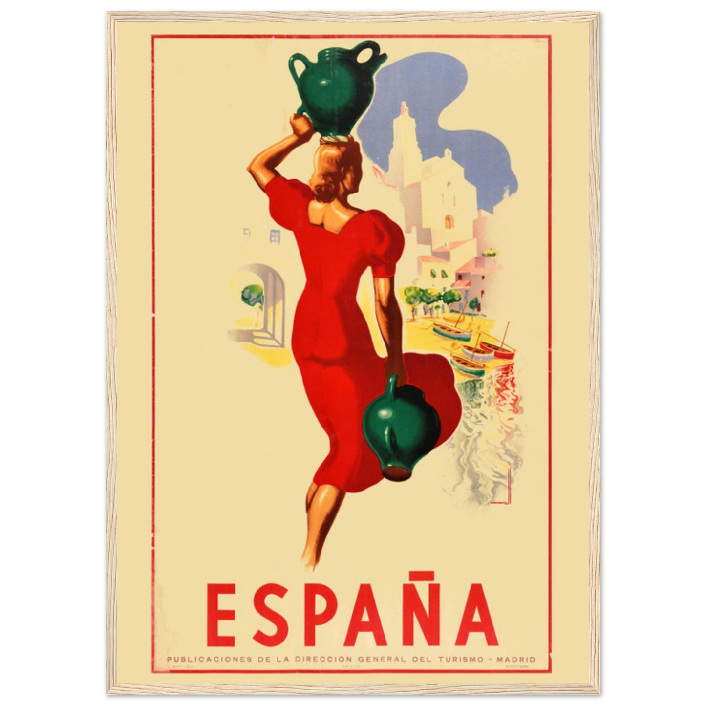 Vintage art print of Spain’s Andalusia region with scenic landscapes and cultural details, ideal for travel art lovers.