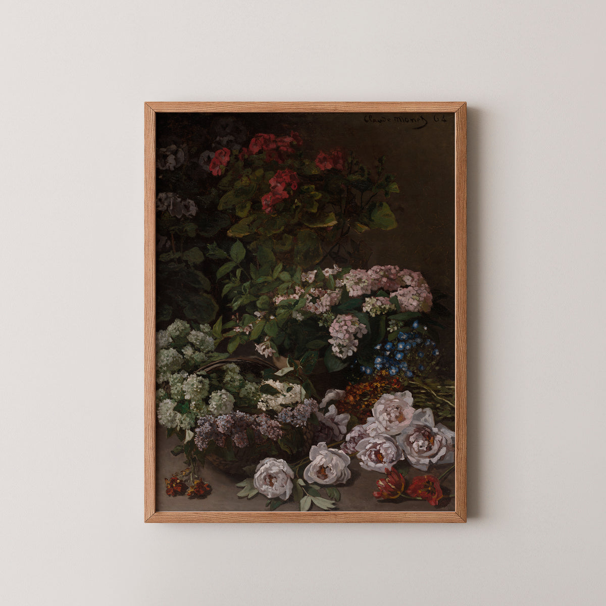 Spring Flowers by Claude Monet, art print in a natural wood frame