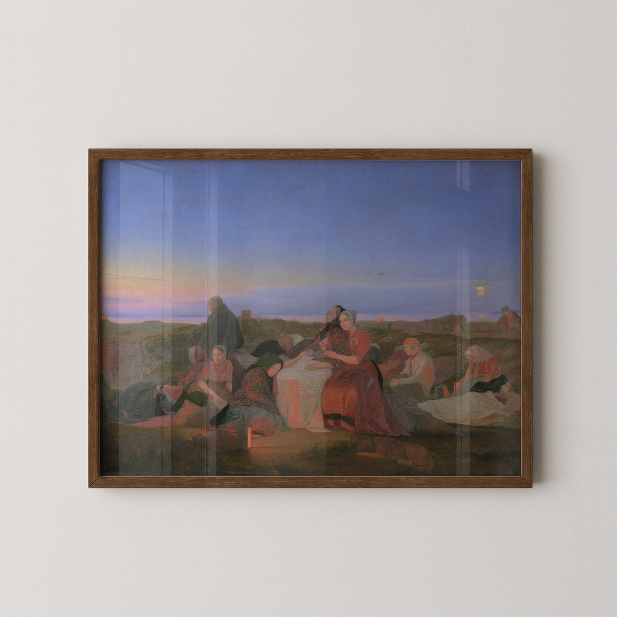 Jørgen V. Sonne's St. Hansnat at Tisvilde, a summer-night art reproduction in a dark wood frame