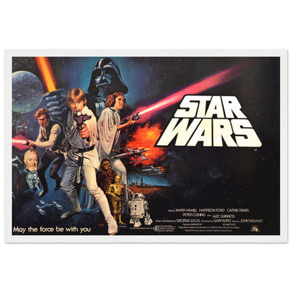 Star Wars sci-fi art print with bold vintage graphics and iconic Star Wars ships and heroes.