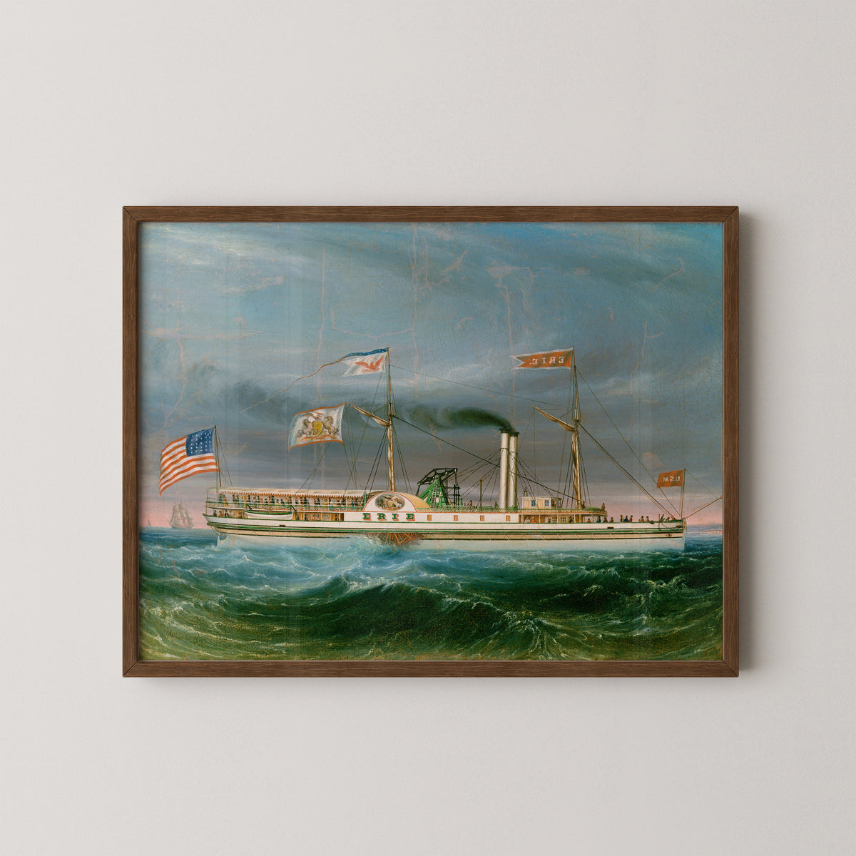 Steamship "Erie" by American 19th Century, art print in a dark wood frame