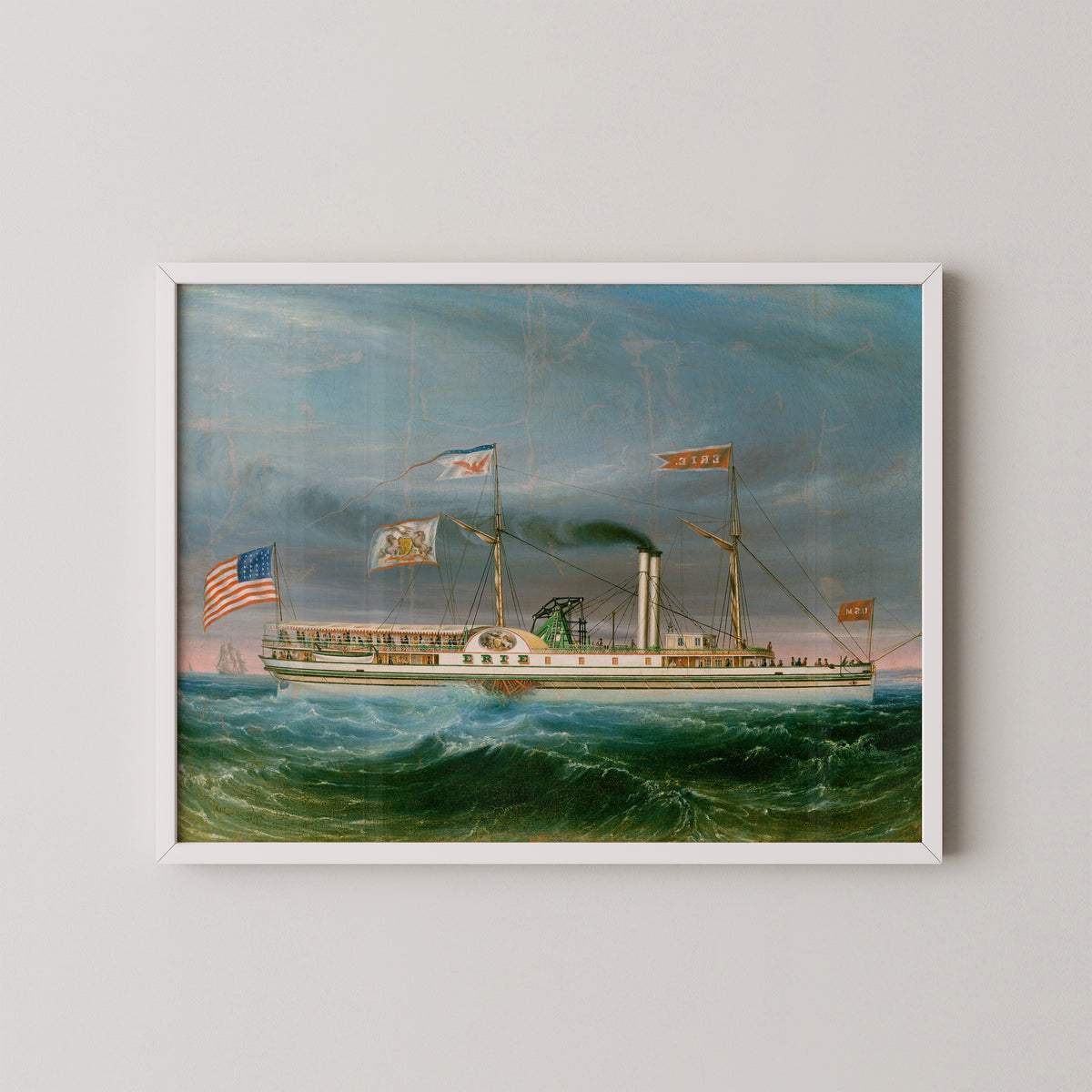 Steamship "Erie" by American 19th Century, art print in a white frame