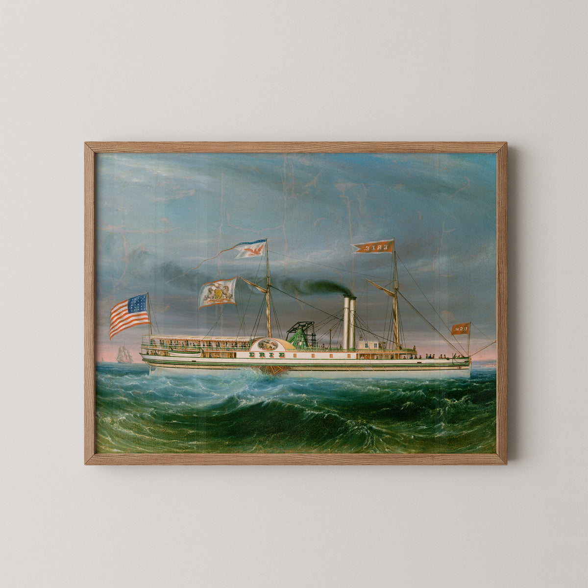 Steamship "Erie" by American 19th Century, art print in a natural wood frame