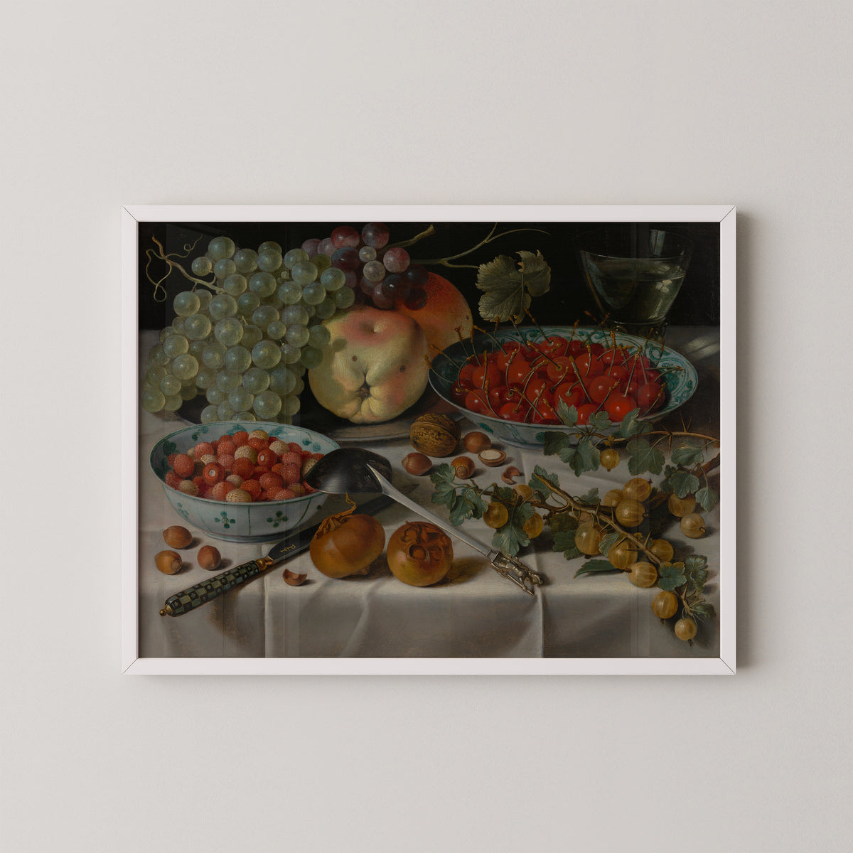 Still Life with Assorted Fruit by Pieter Claesz., art print in a white frame