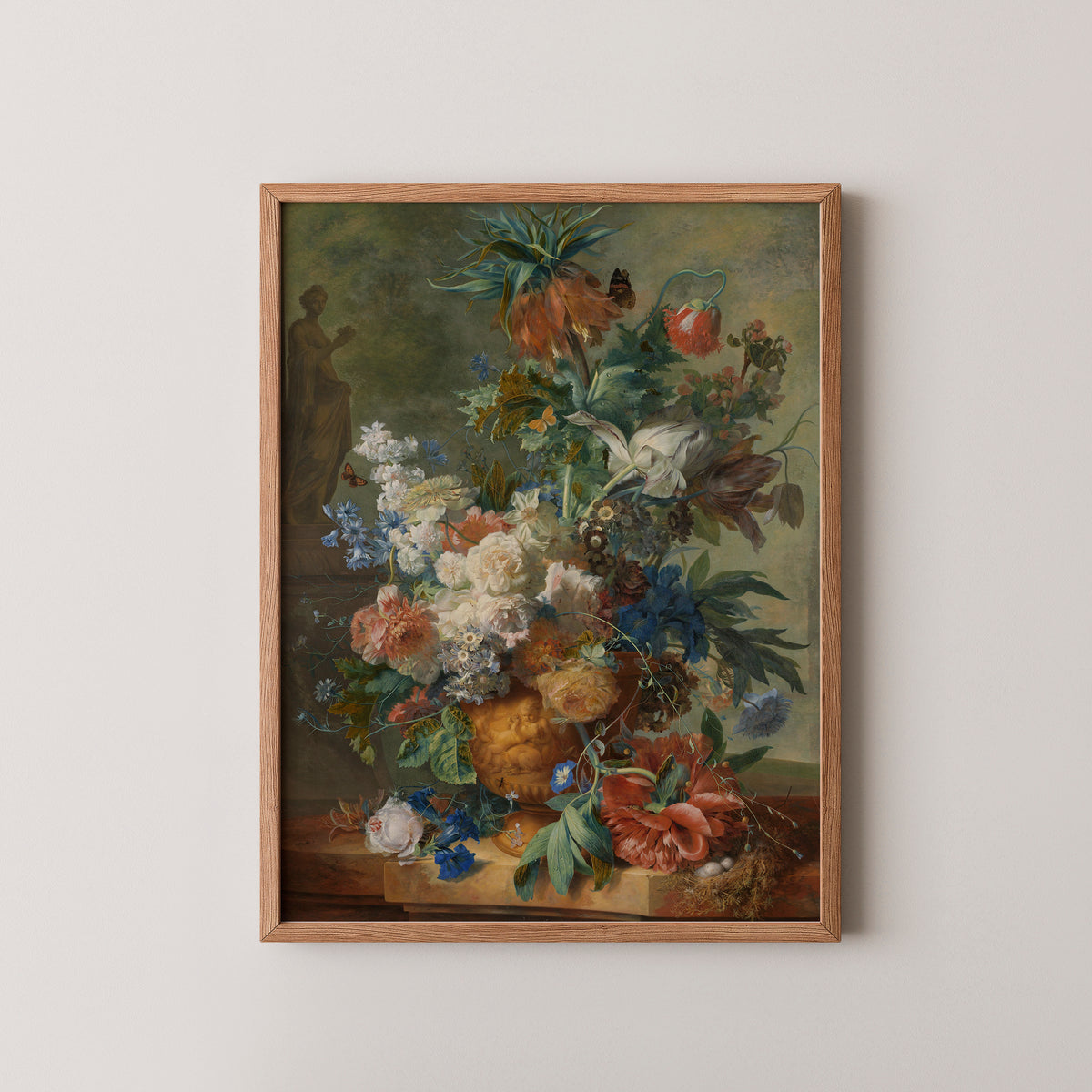 Still Life with Flowers by Jan van Huysum, art print in a natural wood frame