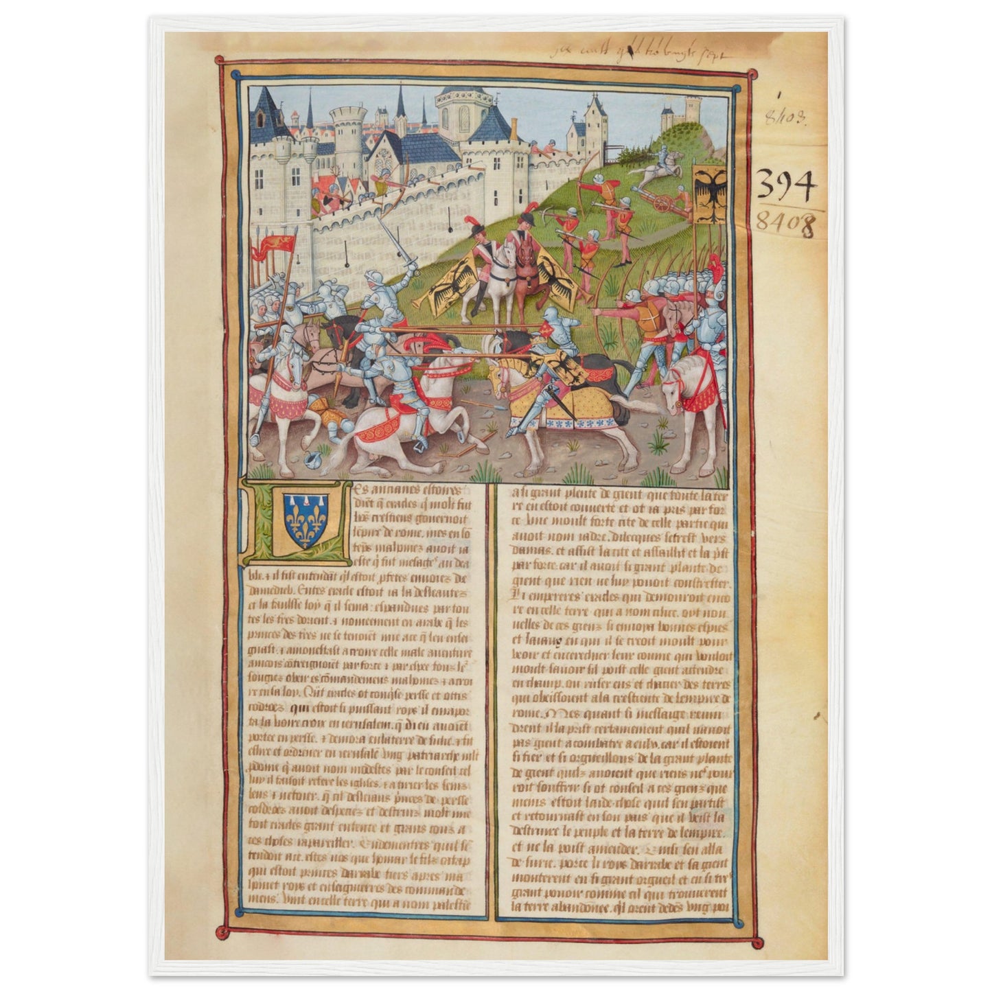 Templar knights art print showing a medieval battle scene from a historic illuminated manuscript — perfect for collectors.