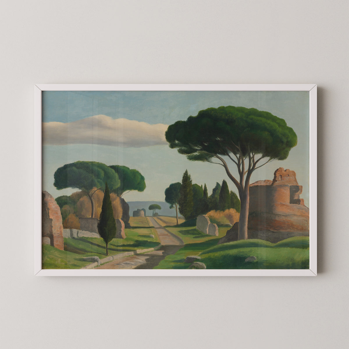 The Appian Way by Edward Bruce, art print in a white frame