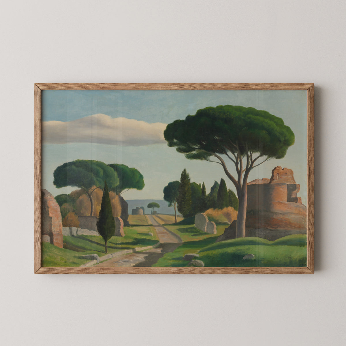 The Appian Way by Edward Bruce, art print in a natural wood frame