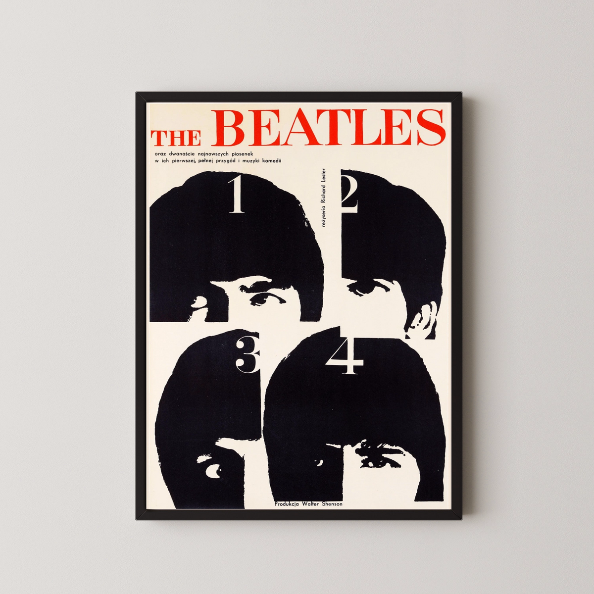 The Beatles Black & White Portrait Poster – black frame mockup