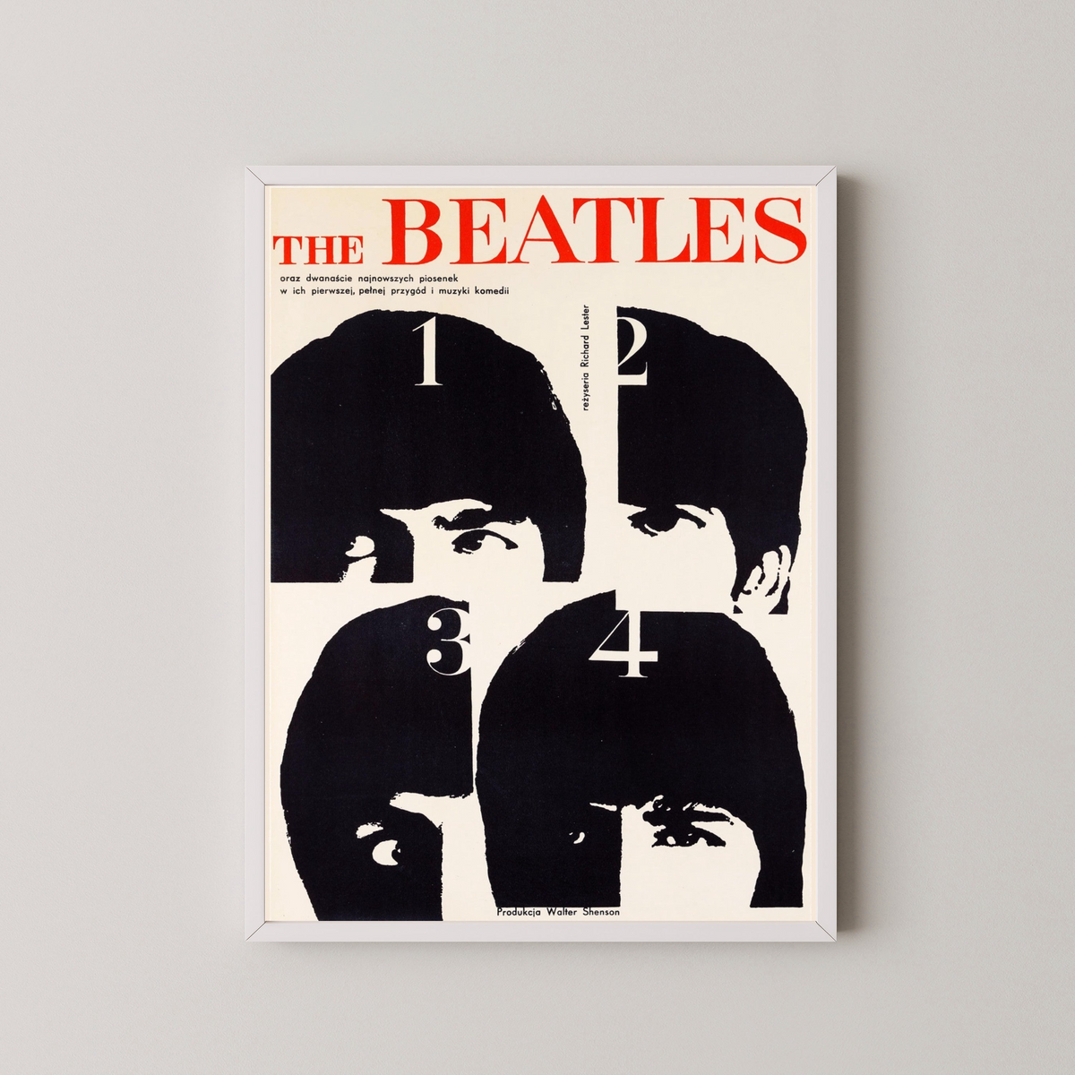 The Beatles Black & White Portrait Poster – white frame mockup