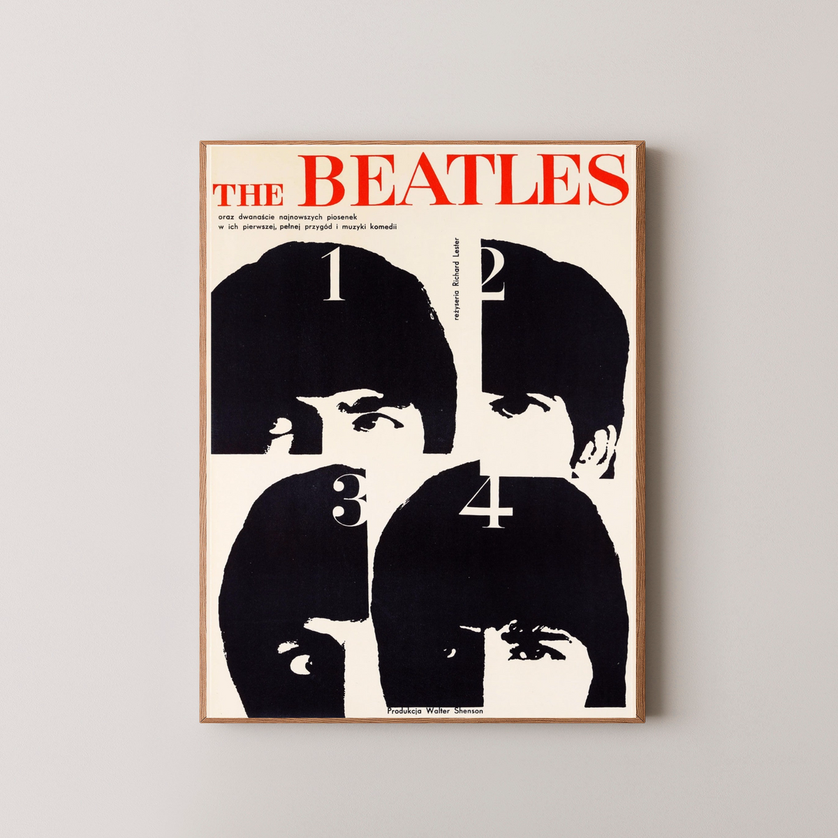 The Beatles Black & White Portrait Poster – wood frame mockup