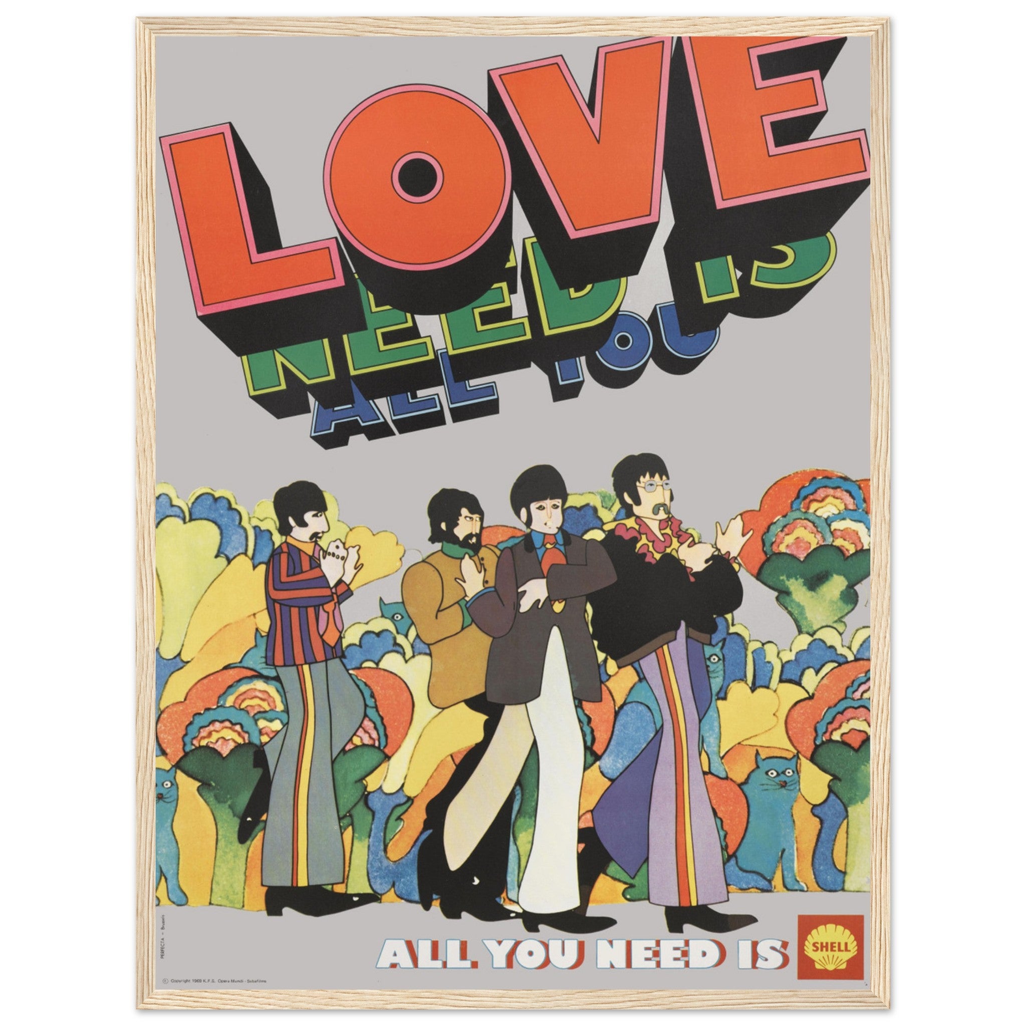 Psychedelic Beatles vintage print inspired by Yellow Submarine era — vibrant 60s pop art poster with bold typography.