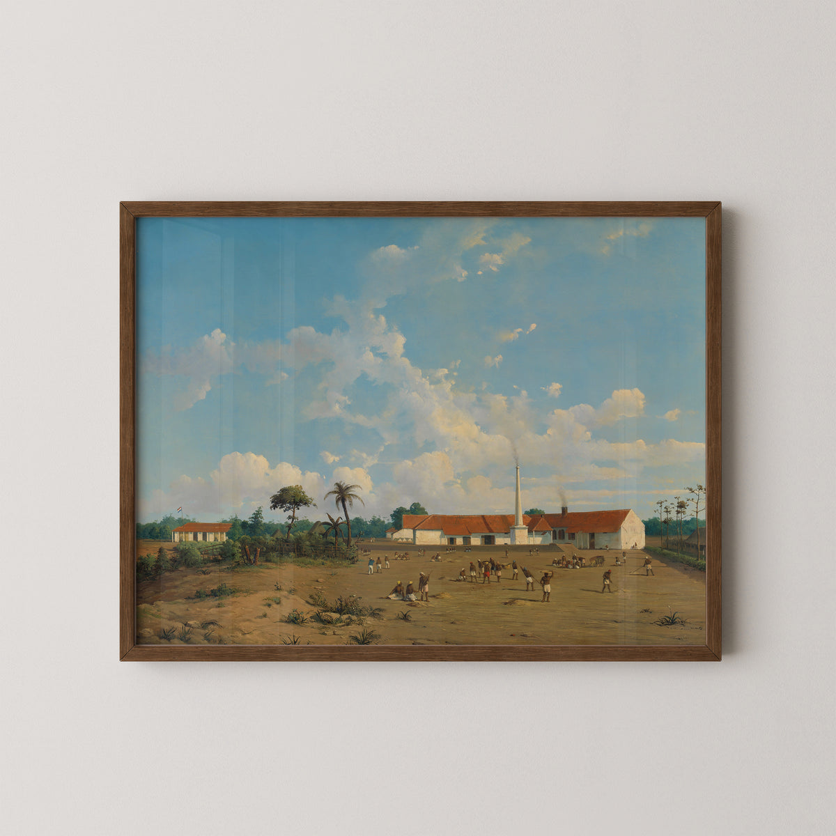The Kemanglen Sugar Factory near Tegal (or Tagal), Java by Abraham Salm, art print in a dark wood frame