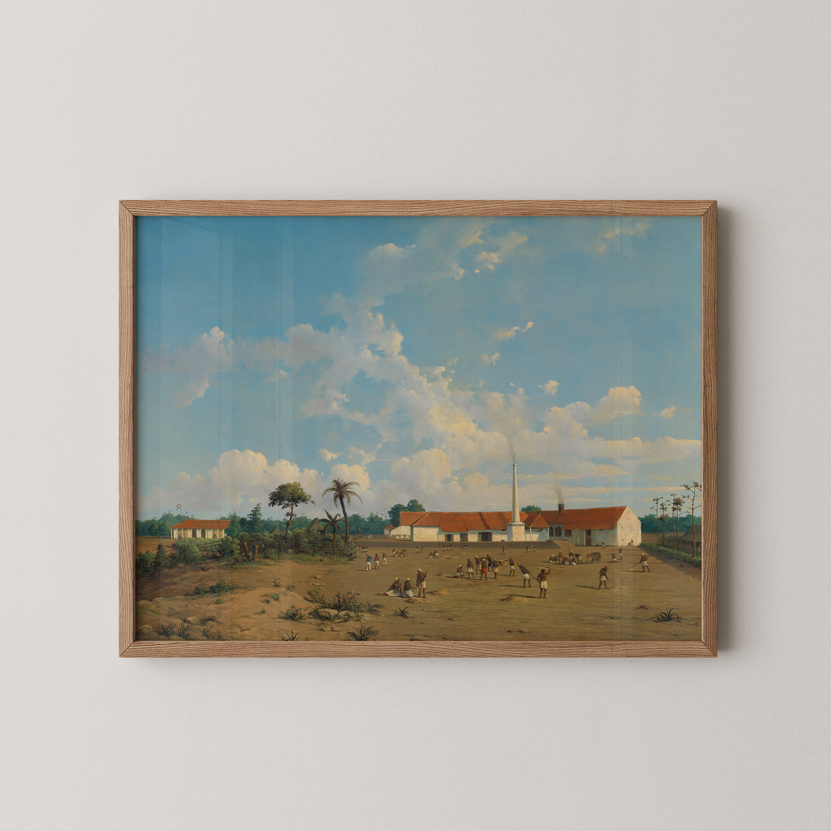 The Kemanglen Sugar Factory near Tegal (or Tagal), Java by Abraham Salm, art print in a natural wood frame