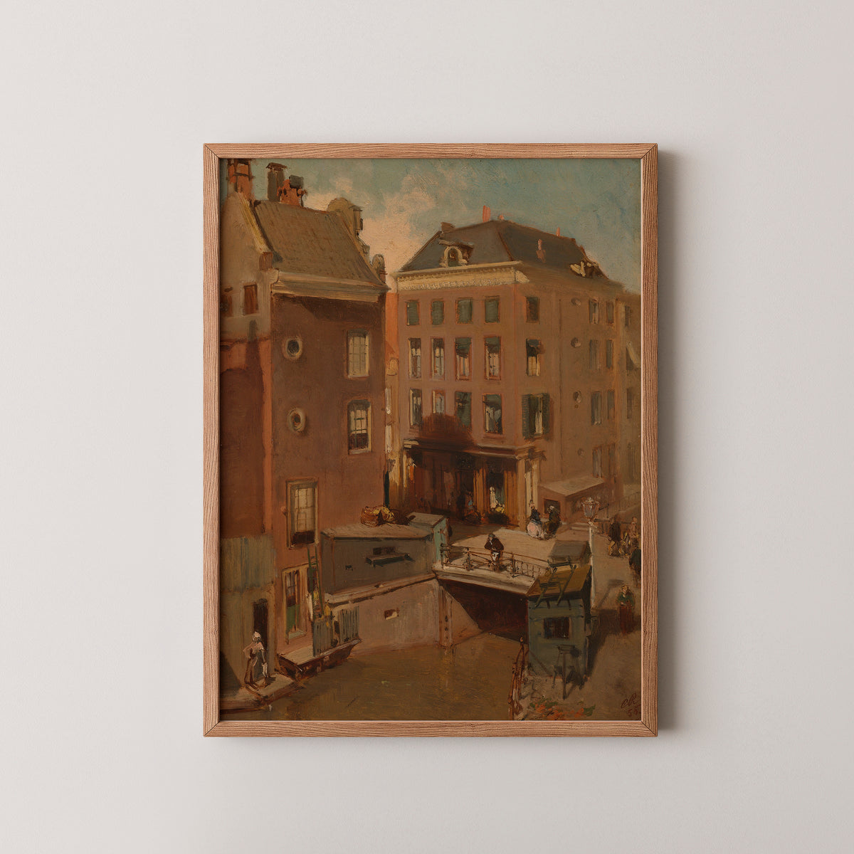 The Osjessluis near Kalverstraat in Amsterdam by Charles Rochussen, art print in a natural wood frame