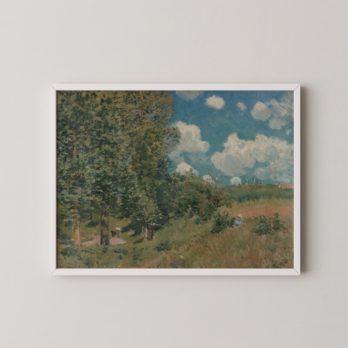 The Road from Versailles to Saint-Germain (99.PA.27) by Alfred Sisley, art print in a white frame