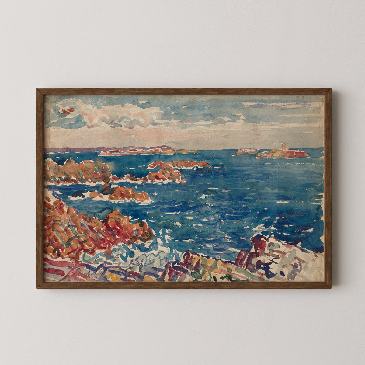 The Rocky Seashore by Maurice Prendergast, art print in a dark wood frame