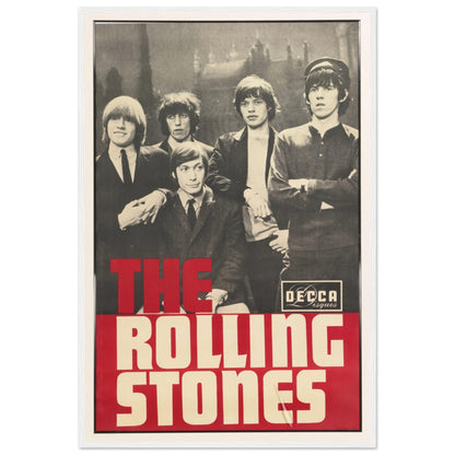 1960s Rolling Stones concert poster with original Decca design — classic British rock memorabilia in black, white, and red tones.
