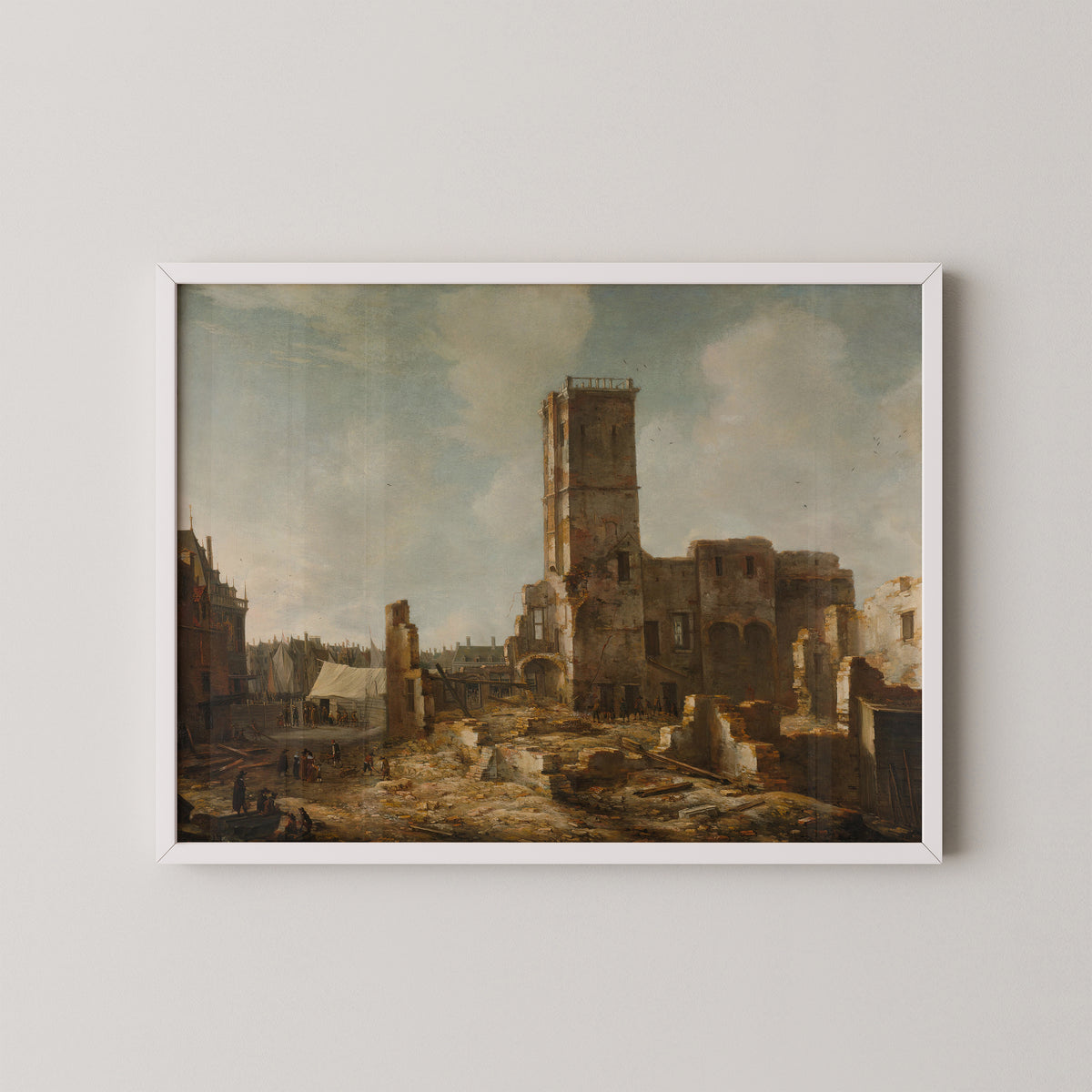 The Ruins of the Old Town Hall of Amsterdam after the Fire of 7 July 1652 by Jan Abrahamsz. Beerstraten, art print in a white frame