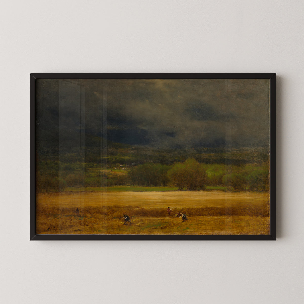 The Wheat Field by George Inness, art print in a black frame