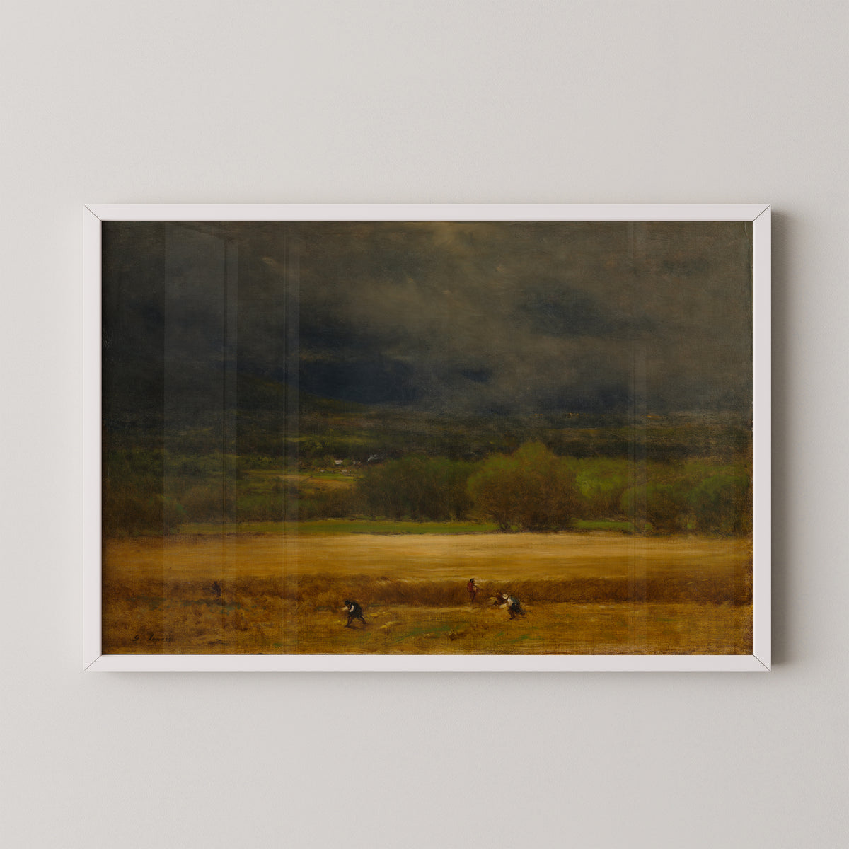 The Wheat Field by George Inness, art print in a white frame