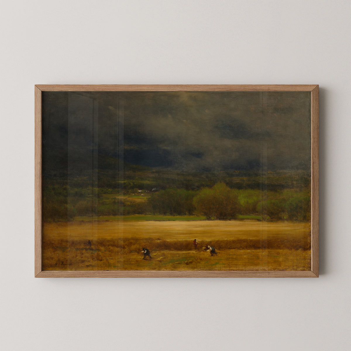 The Wheat Field by George Inness, art print in a natural wood frame