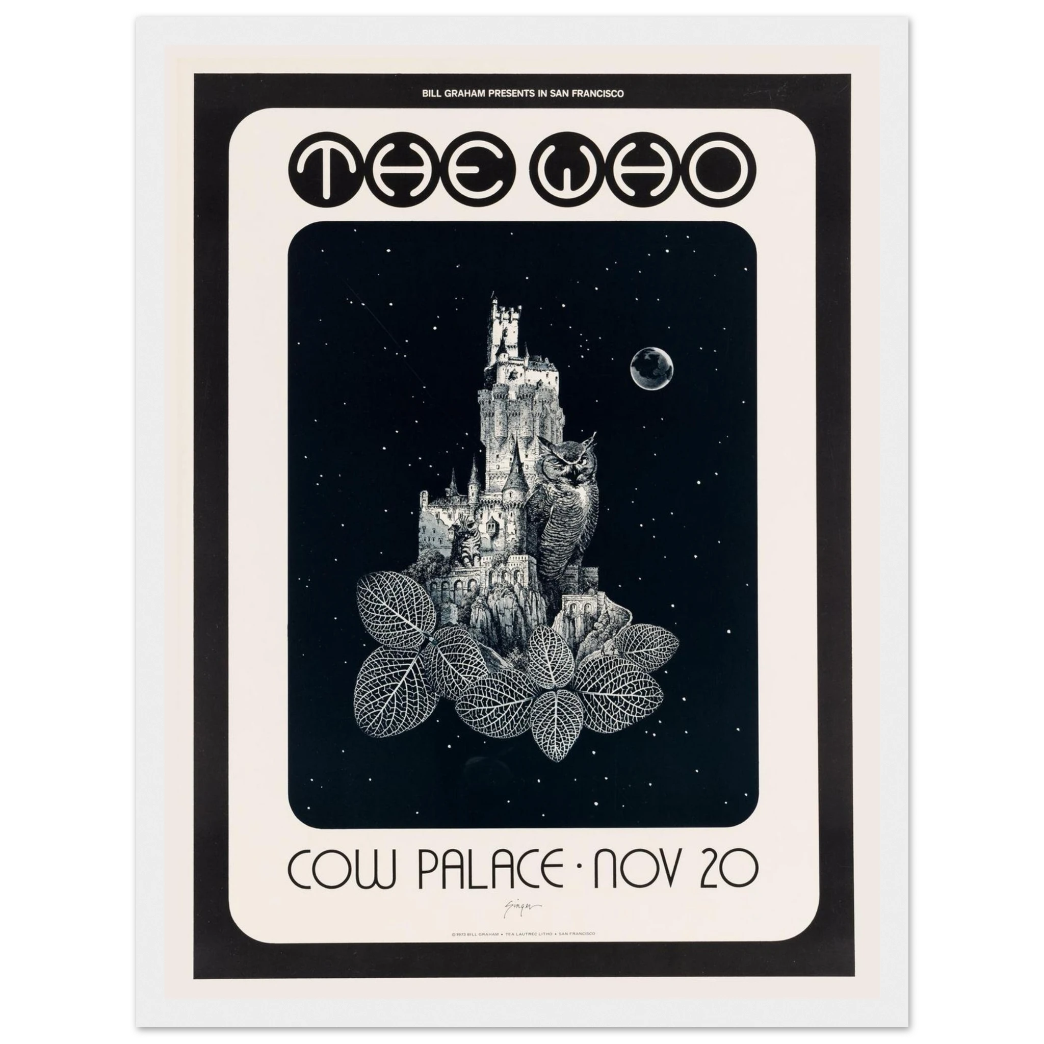 Reproduction of The Who Cow Palace concert poster, a must-have collectible for rock enthusiasts and 1970s music memorabilia lovers.