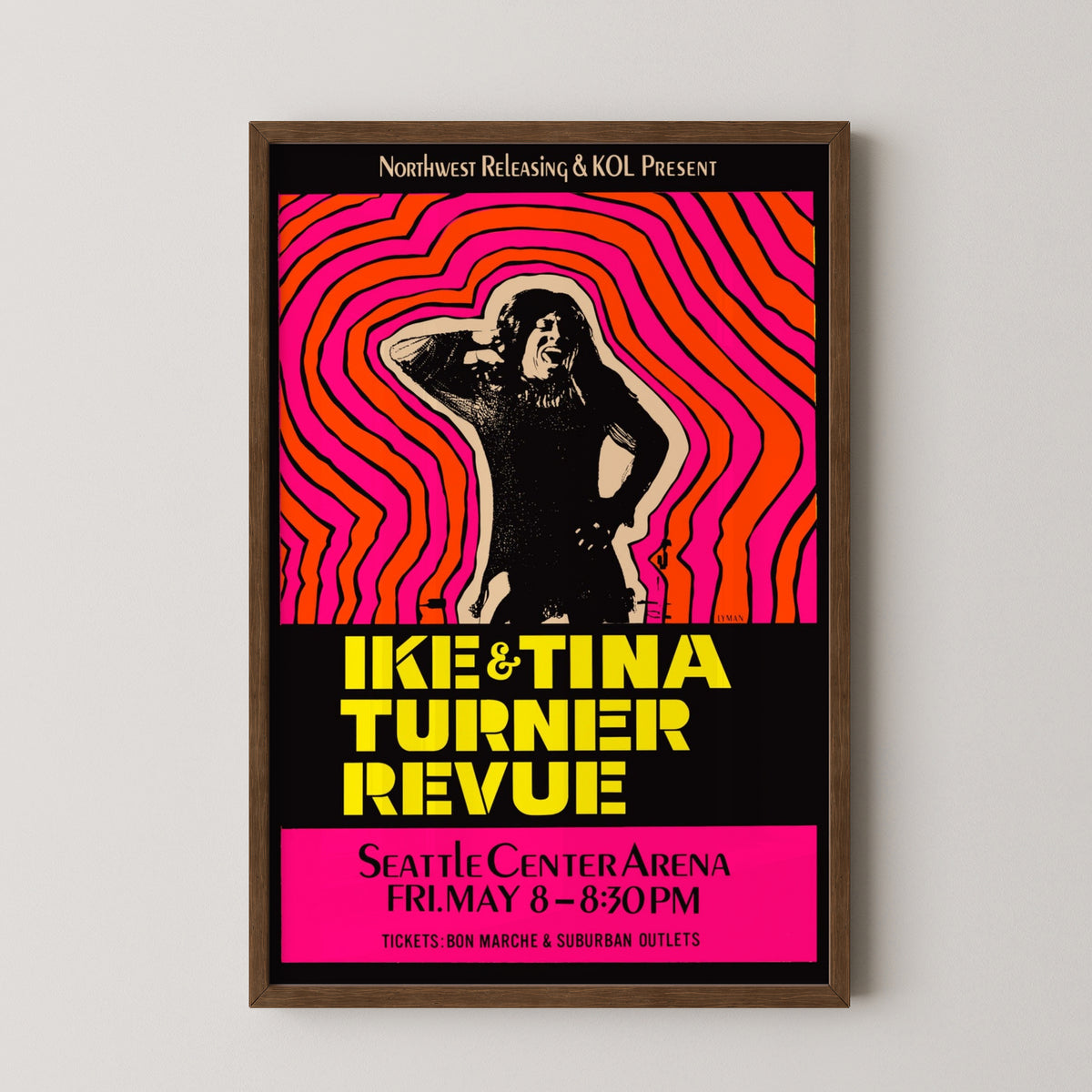Tina Turner Poster – Vintage Rock & Soul Music Art – darkwood frame mockup