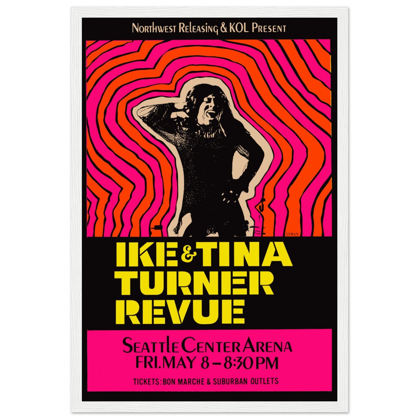 Psychedelic Tina Turner poster from the Seattle Center Arena concert — perfect for collectors of retro 1970s music posters.