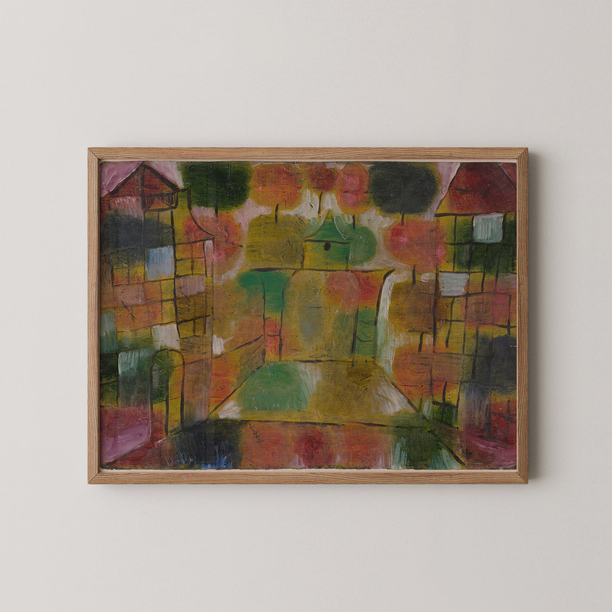 Tree and Architecture Rhythms by Paul Klee, art print in a natural wood frame