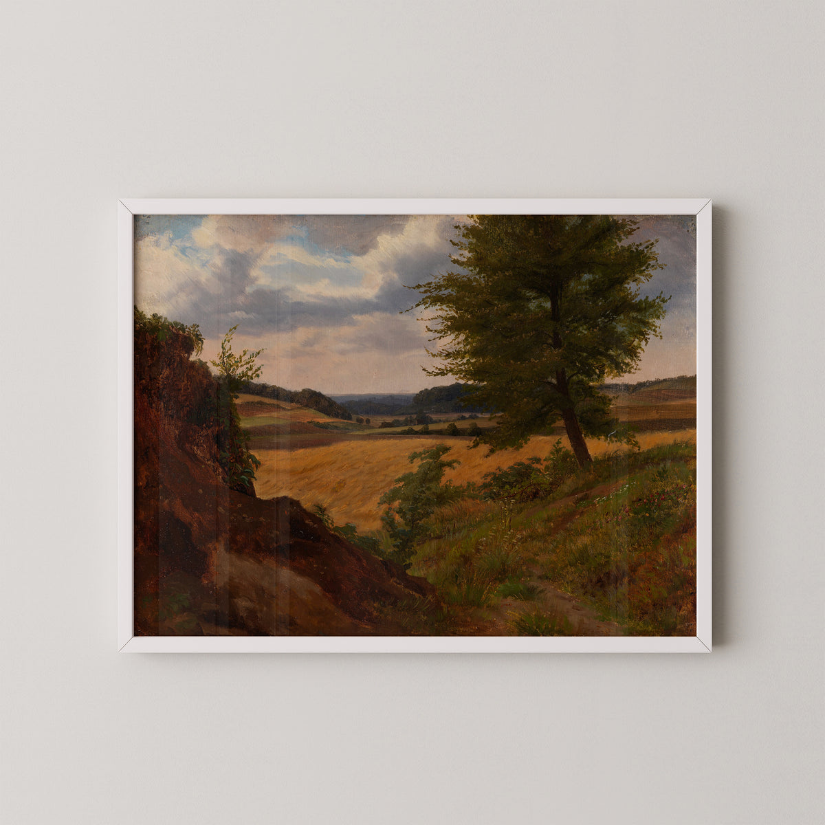 Tree in Field Landscape, Study by Werner Holmberg, art print in a white frame