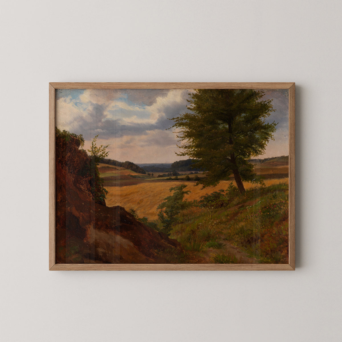 Tree in Field Landscape, Study by Werner Holmberg, art print in a natural wood frame