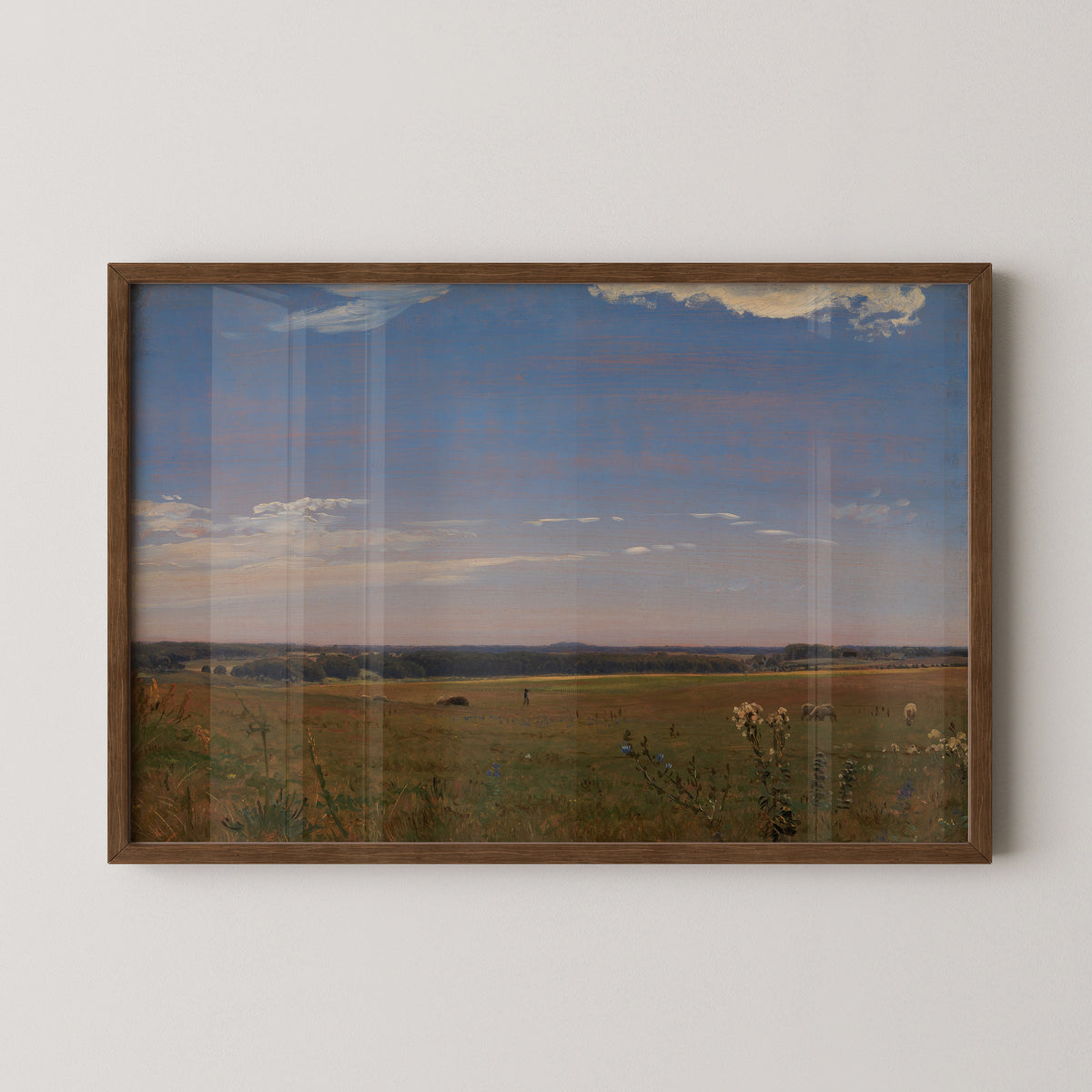 Skovgaard's Udsigt mod herregården Beldringe art reproduction in a dark wood frame