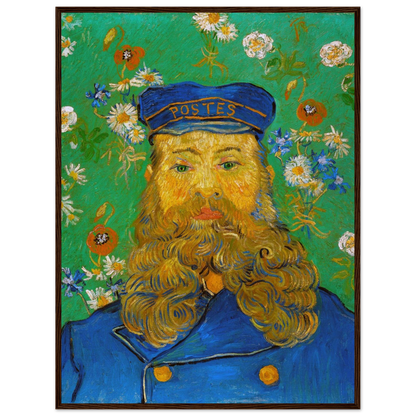 Fine-art reproduction of Joseph Roulin by Van Gogh, capturing the rich blues, golds, and swirling patterns of the artist’s Arles period.