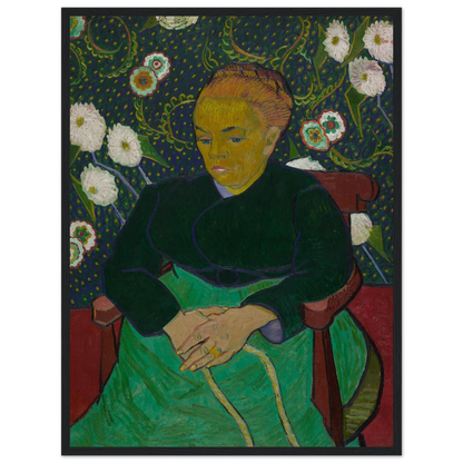 Fine-art reproduction of La Berceuse (1889) by Van Gogh, highlighting expressive brushwork and vibrant hues inspired by themes of care and serenity