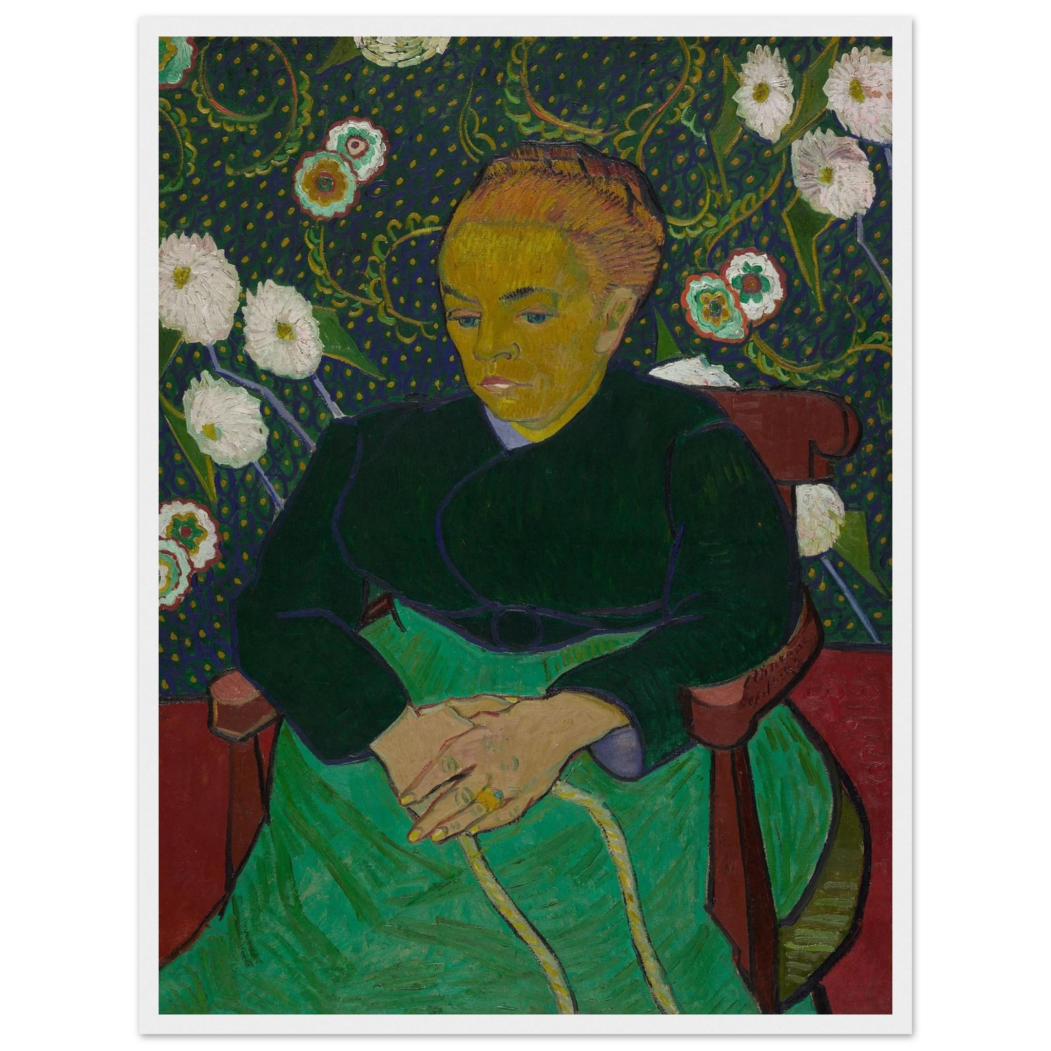Post-Impressionist painting La Berceuse by Vincent van Gogh, a vivid exploration of love, rhythm, and color harmony reproduced on archival paper.