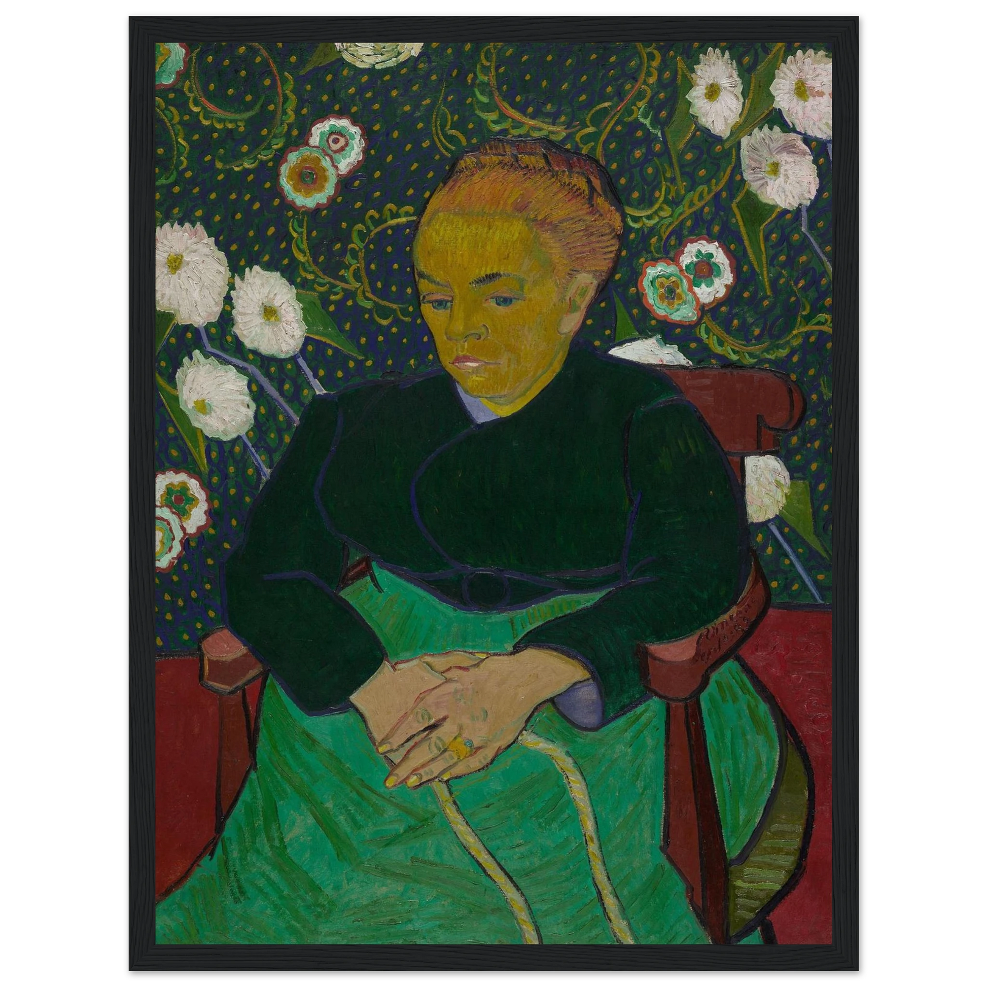 This high-quality reproduction of Madame Roulin Rocking the Cradle (La Berceuse) by Vincent van Gogh offers a powerful blend of color, emotion, and symbolism. Painted in 1889 as a tribute to motherhood, the portrait features Madame Augustine Roulin, a close family friend, rendered with vibrant tones and rhythmic background patterns. Van Gogh intended the piece to be a visual lullaby—comforting, steady, and full of life. This poster print is produced on archival-grade paper, making it a stunning piece of wal