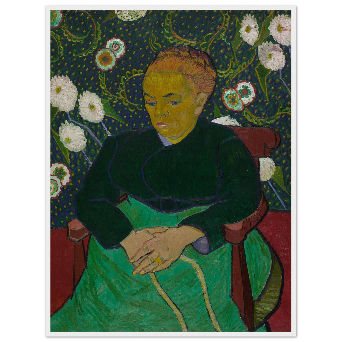 High-quality reproduction of Madame Roulin Rocking the Cradle (La Berceuse, 1889) by Vincent van Gogh, a tender portrait symbolizing motherhood and comfort.