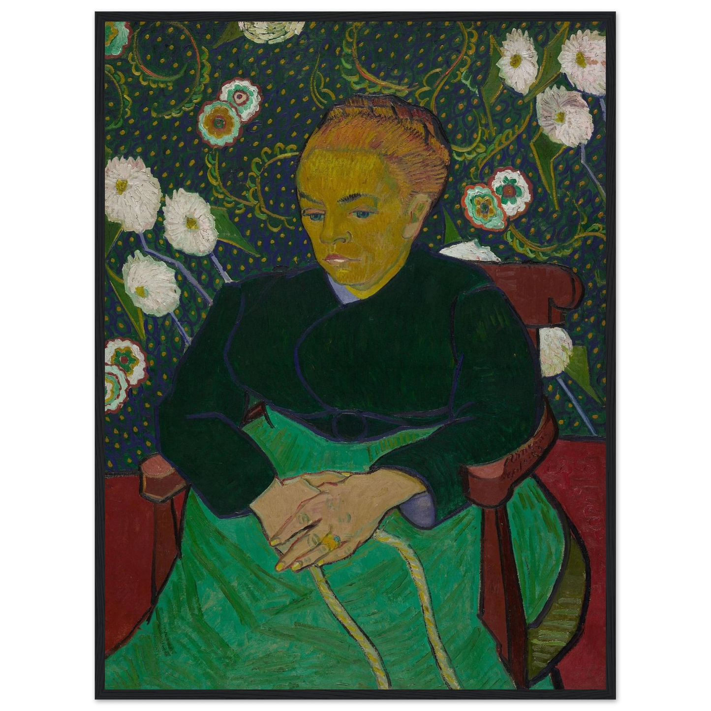 Motherhood-themed artwork Madame Roulin Rocking the Cradle by Vincent van Gogh, reproduced as a museum-quality poster for artful interiors.