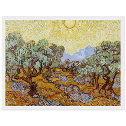 Fine-art reproduction of Olive Trees by Vincent van Gogh, a Post-Impressionist landscape filled with rhythm, energy, and texture.