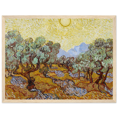 Post-Impressionist masterpiece Olive Trees by Van Gogh, an expressive study of color, light, and movement in the French countryside.