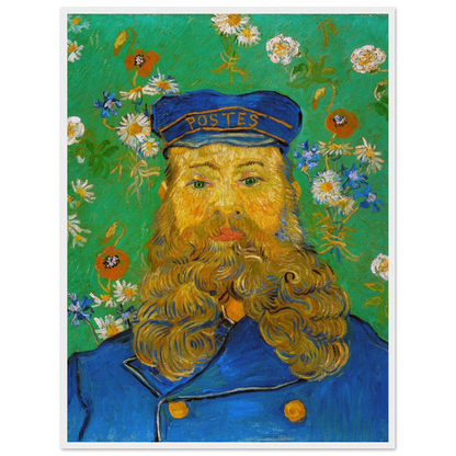 High-quality reproduction of Portrait of Joseph Roulin (1889) by Vincent van Gogh, a vibrant Post-Impressionist tribute to friendship and dignity.