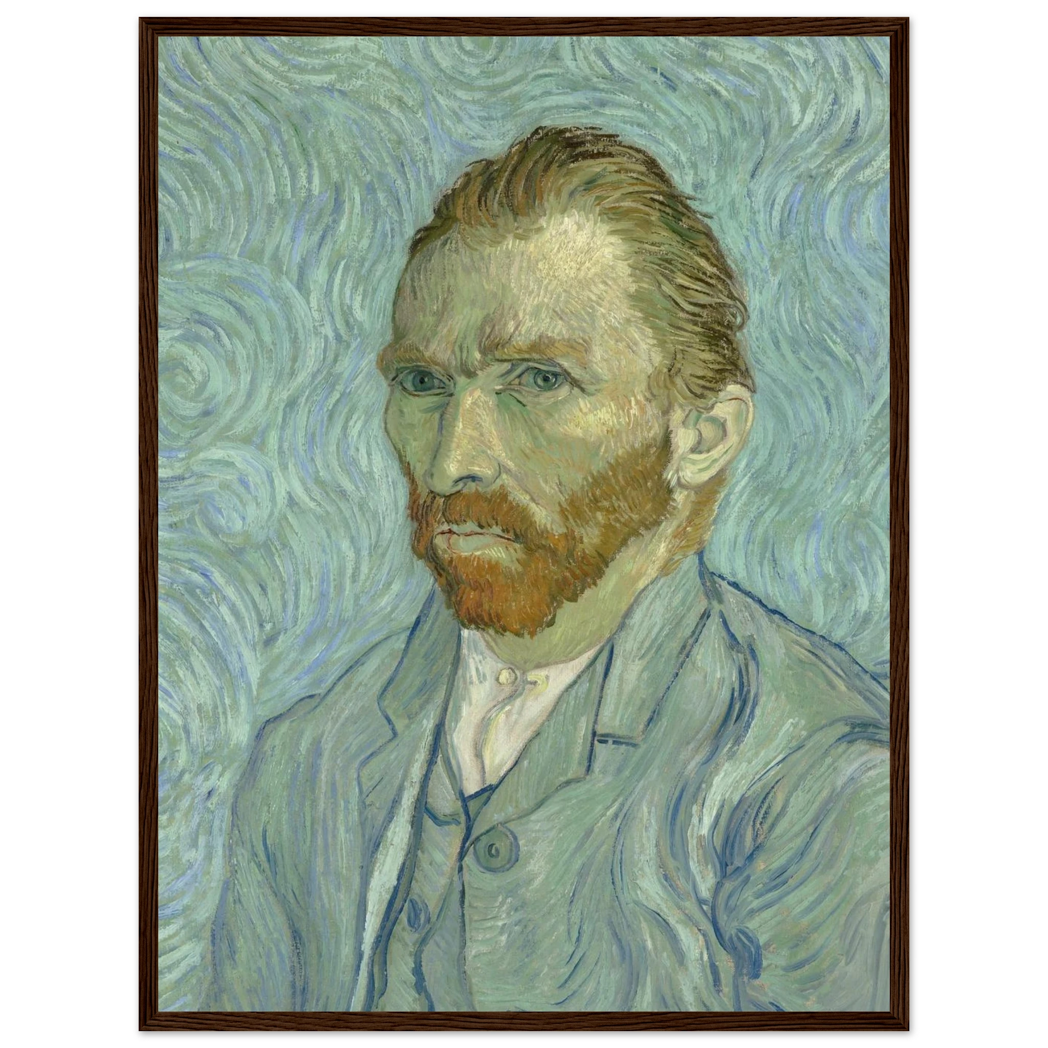 High-quality reproduction of Self-Portrait (1889) by Vincent van Gogh, capturing the artist’s intense gaze and swirling Post-Impressionist brushwork.